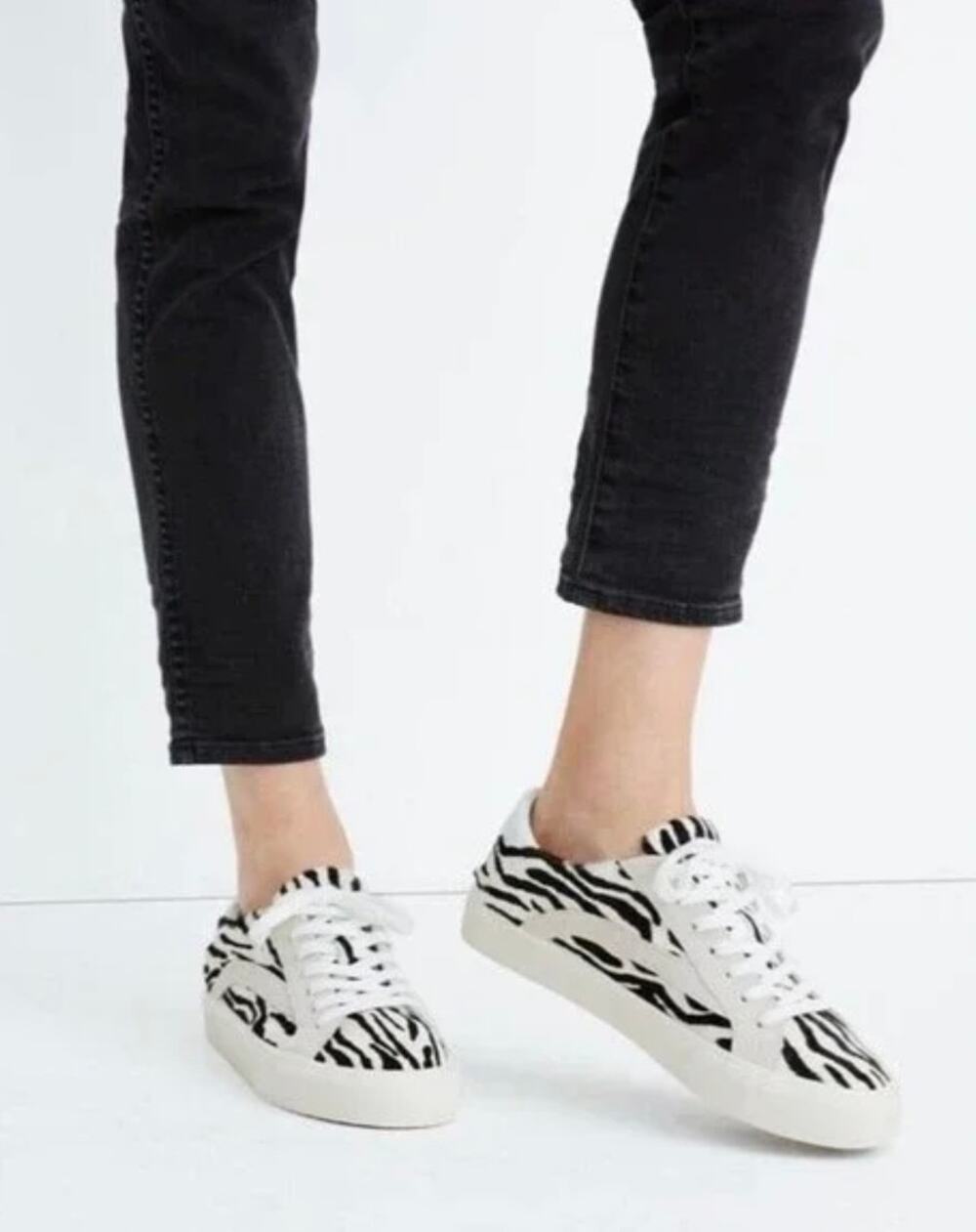 Madewell Zebra Print Calf Hair Sneakers Low Top Casual Shoe Size 6 (runs large)